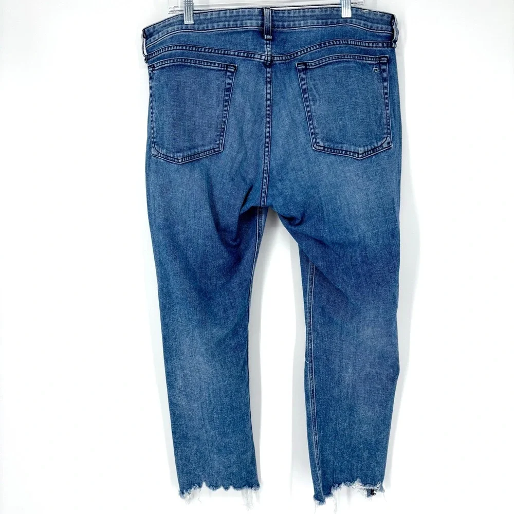 Rag & Bone Dre Low Rise Slim Boyfriend Jeans‎ Sz 34 Distressed Raw Hem Cropped - Picture 8 of 13